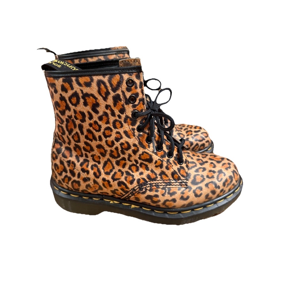 DR. MARTENS LEOPARD PRINT LEATHER BOOTS 6UK 8USA MADE IN ENGLAND VINTAGE New